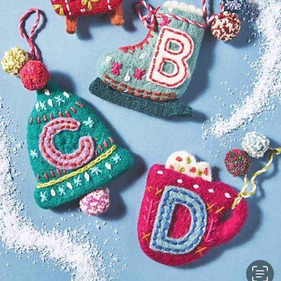 Anthropologie Snow Day Monogram Christmas Tree Ornament Letter C - Picture 5 of 5